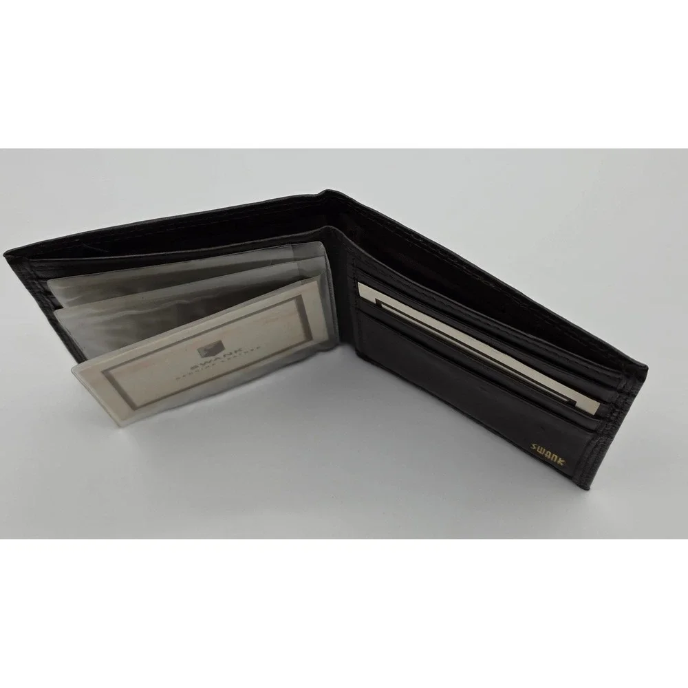Swank Bifold Wallet Mens OS‎ Black Like New Genuine Leather Card Slots Vintage